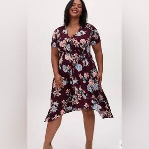 Torrid Burgundy Floral Midi Challis Shirt Dress